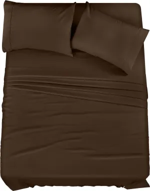 Utopia Bedding Queen Sheet Set – 4 Piece Bed Sheets for Queen Size Bed, Soft and Breathable Microfiber, Includes 1 Fitted Sheet, 1 Flat Sheet and 2 Pillowcases (Brown)