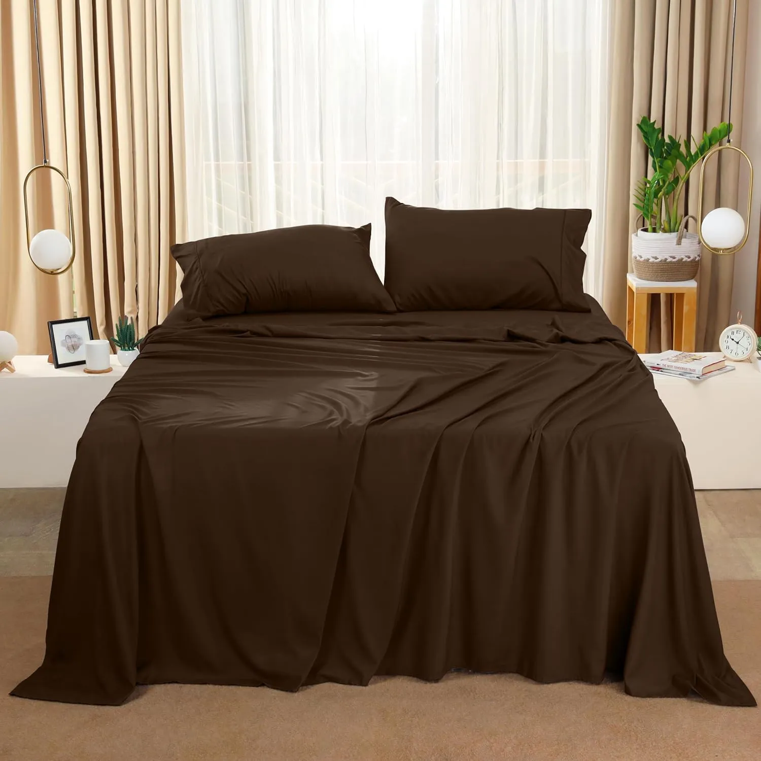 Utopia Bedding Queen Sheet Set – 4 Piece Bed Sheets for Queen Size Bed, Soft and Breathable Microfiber, Includes 1 Fitted Sheet, 1 Flat Sheet and 2 Pillowcases (Brown)
