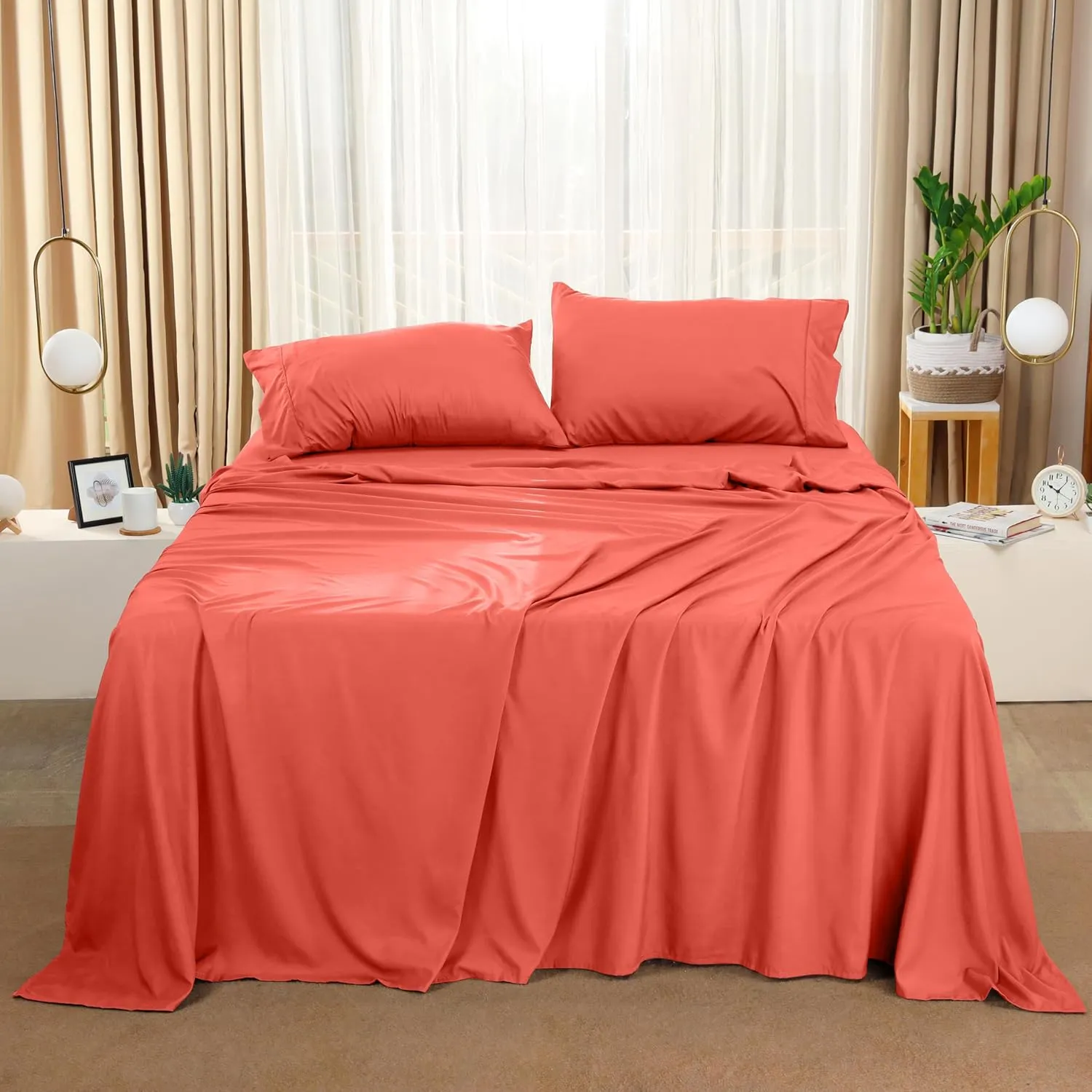 Utopia Bedding Queen Sheet Set – 4 Piece Bed Sheets for Queen Size Bed, Soft and Breathable Microfiber, Includes 1 Fitted Sheet, 1 Flat Sheet and 2 Pillowcases (Coral)