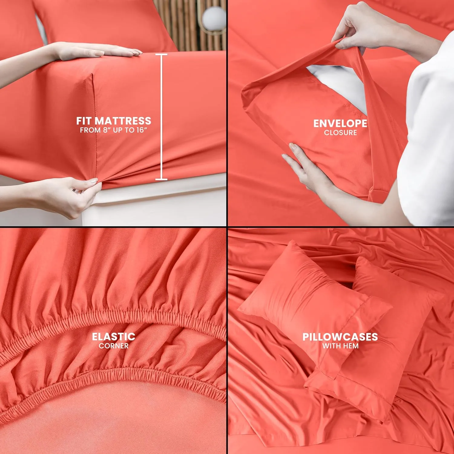 Utopia Bedding Queen Sheet Set – 4 Piece Bed Sheets for Queen Size Bed, Soft and Breathable Microfiber, Includes 1 Fitted Sheet, 1 Flat Sheet and 2 Pillowcases (Coral)