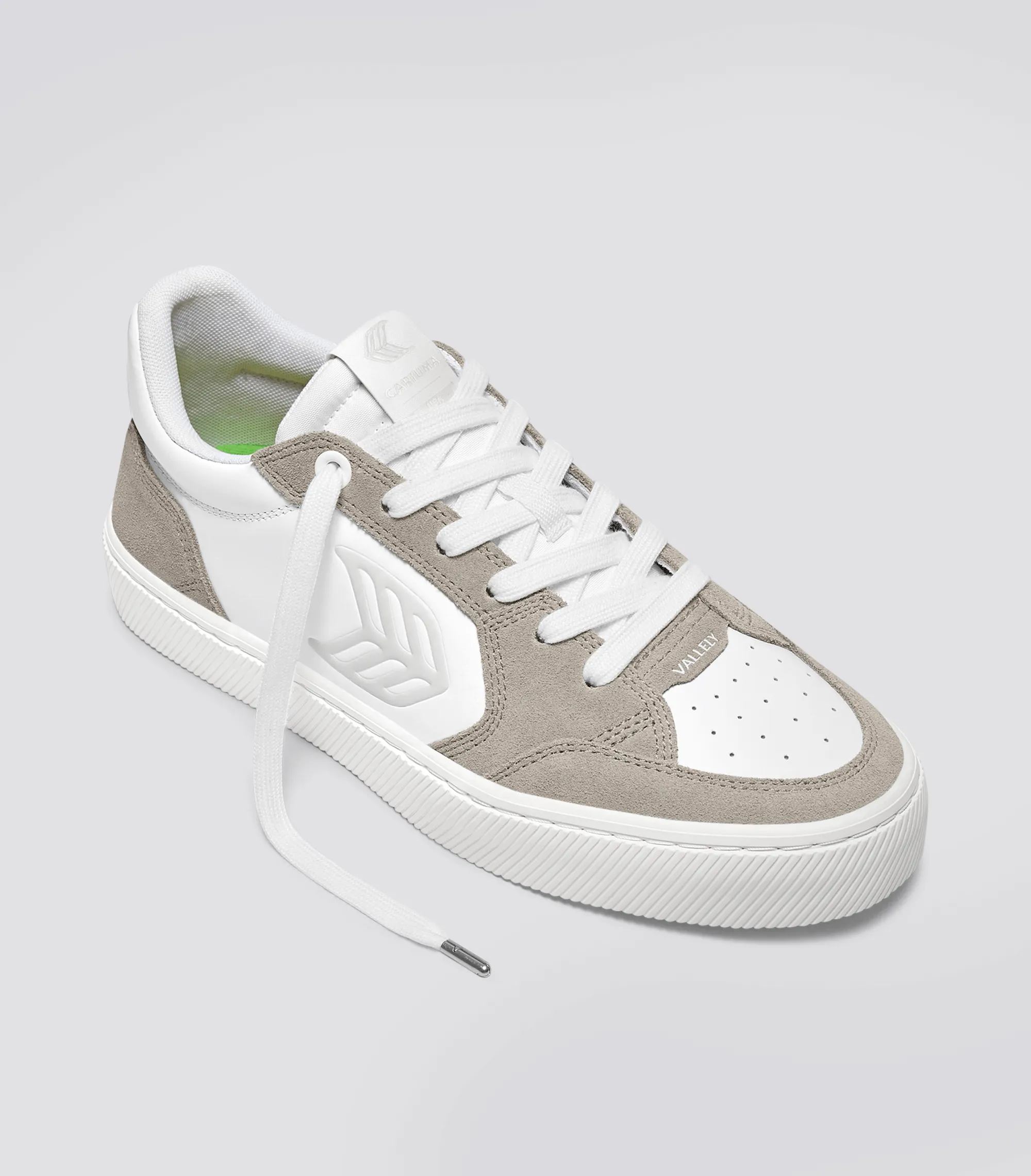 VALLELY White Leather Cloud Grey Suede Ice Logo Sneaker