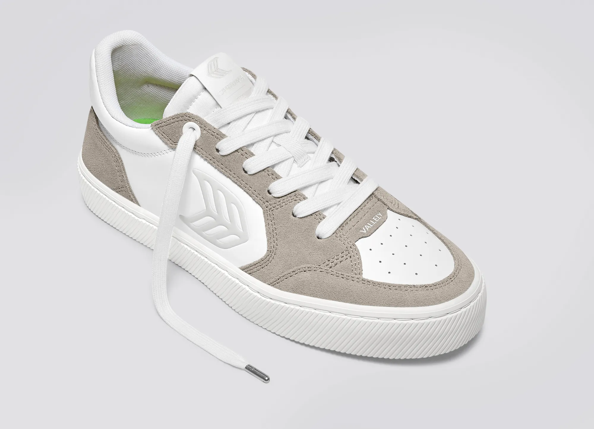 VALLELY White Leather Cloud Grey Suede Ice Logo Sneaker