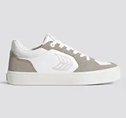 VALLELY White Leather Cloud Grey Suede Ice Logo Sneaker