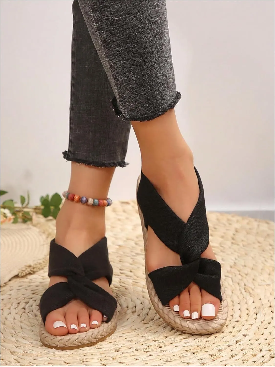 Verdusa Women's Open Toe Elastic Ankle Strap Flat Sandals Summer Shoes