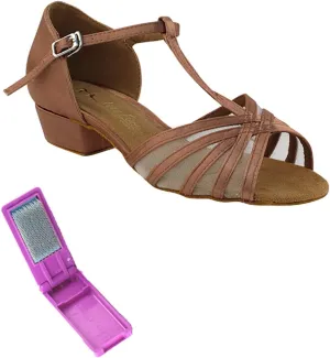 Very Fine Dance Shoes - Ladies Practice, Cuban Low Heel Ballroom Dance Shoes - 16612FT - 1-inch Heel and Foldable Brush Bundle