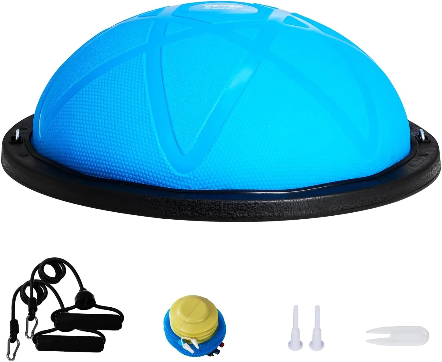 VEVOR Half Exercise Ball Trainer, 23/26 inch Balance Ball Trainer, 1500lbs Capacity Stability Ball, Yoga Ball with Resistance Bands & Foot Pump, Strength Fitness Ball for Home Gym Full Body Workout Black