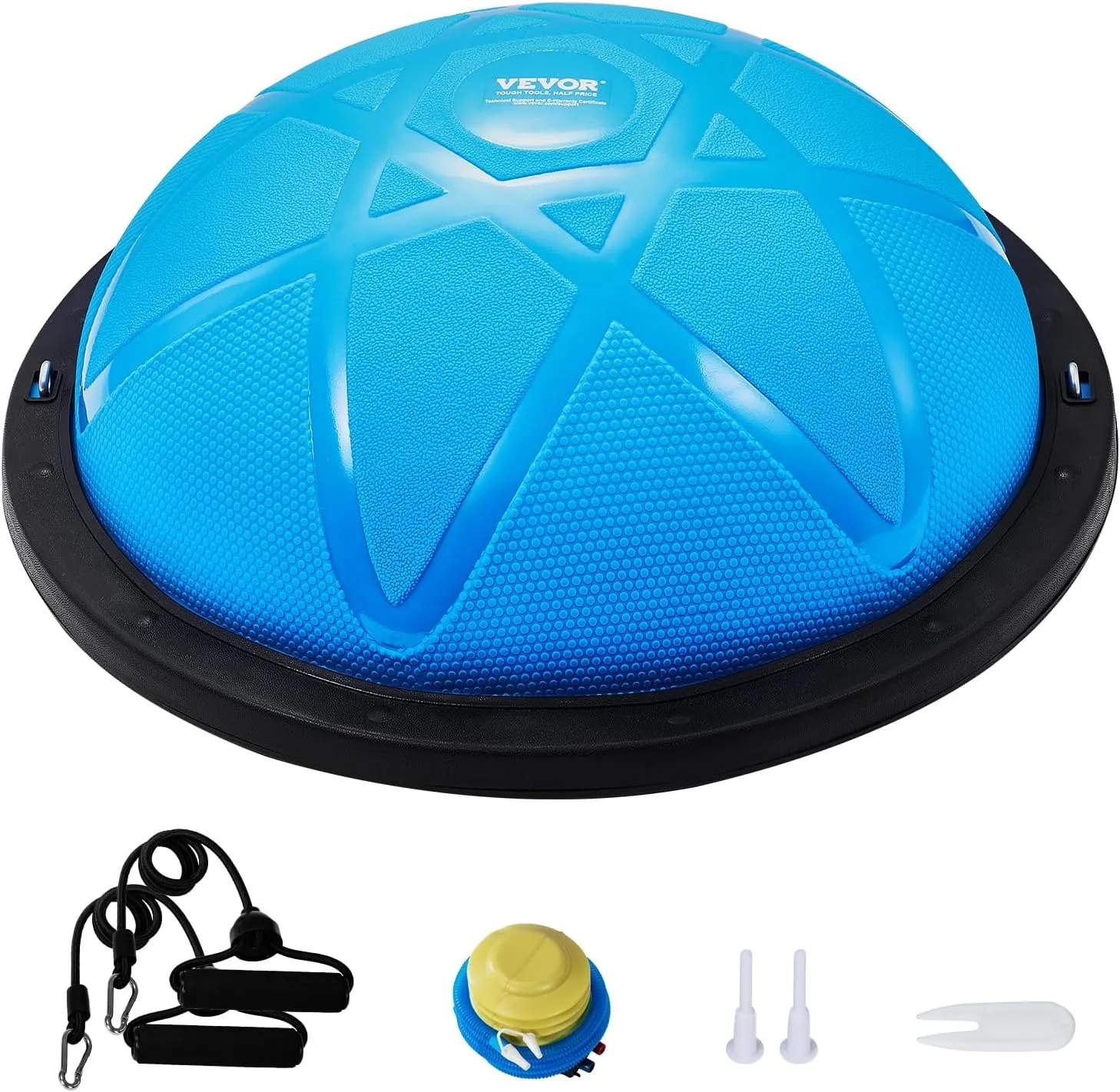 VEVOR Half Exercise Ball Trainer, 23/26 inch Balance Ball Trainer, 1500lbs Capacity Stability Ball, Yoga Ball with Resistance Bands & Foot Pump, Strength Fitness Ball for Home Gym Full Body Workout Black