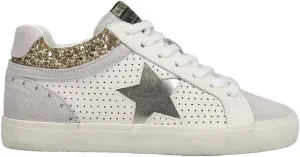Vintage Havana Womens Bounce Perforated Metallic Lace Up Sneakers Shoes Casual - White