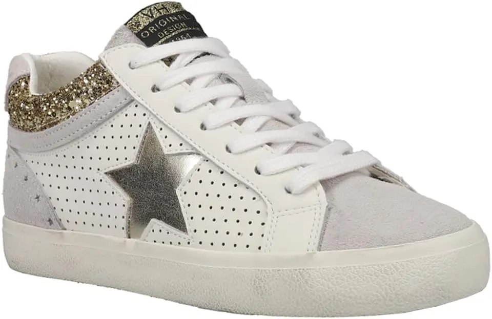Vintage Havana Womens Bounce Perforated Metallic Lace Up Sneakers Shoes Casual - White