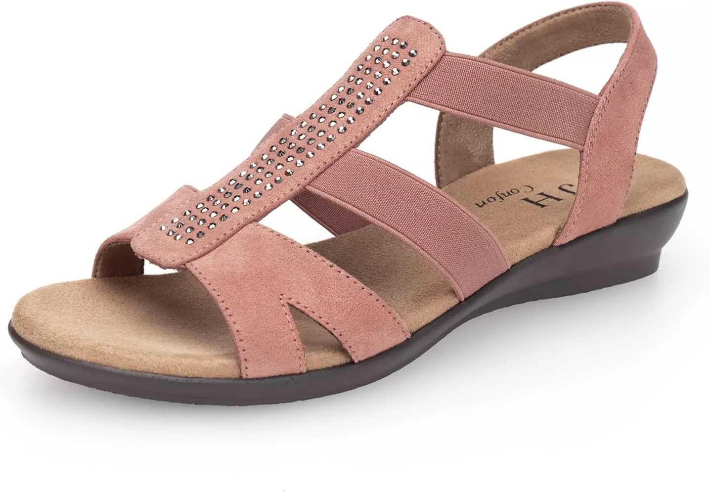 VJH confort Women's Comfort Flat Sandals Summer,with Rhinestone Open Toe Elastic Slip On Slingback Casual Walking Low Heele Sandals