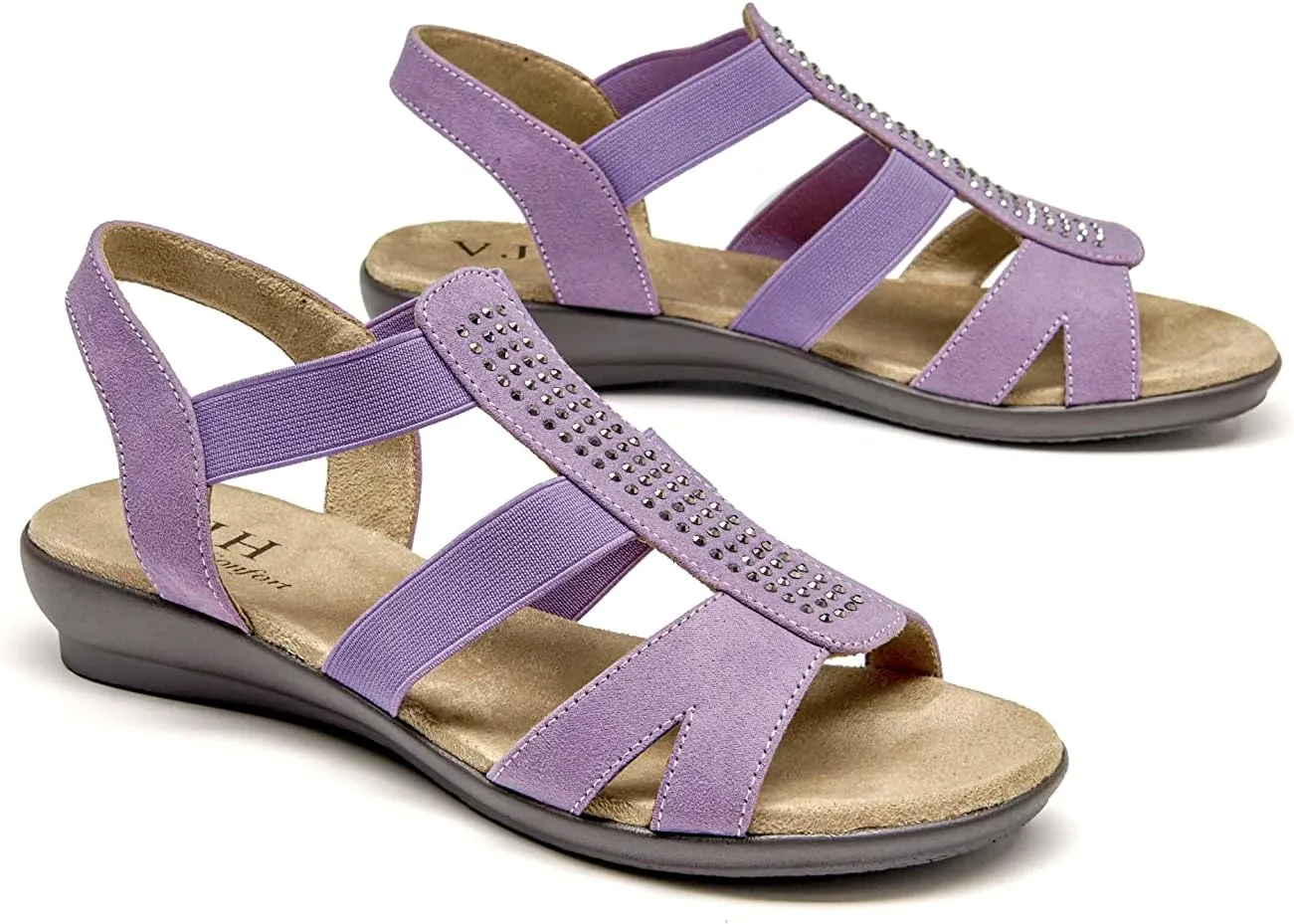 VJH confort Women's Comfort Flat Sandals Summer,with Rhinestone Open Toe Elastic Slip On Slingback Casual Walking Low Heele Sandals