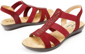 VJH confort Women's Comfort Flat Sandals Summer,with Rhinestone Open Toe Elastic Slip On Slingback Casual Walking Low Heele Sandals