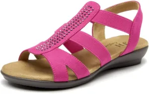 VJH confort Women's Comfort Flat Sandals Summer,with Rhinestone Open Toe Elastic Slip On Slingback Casual Walking Low Heele Sandals