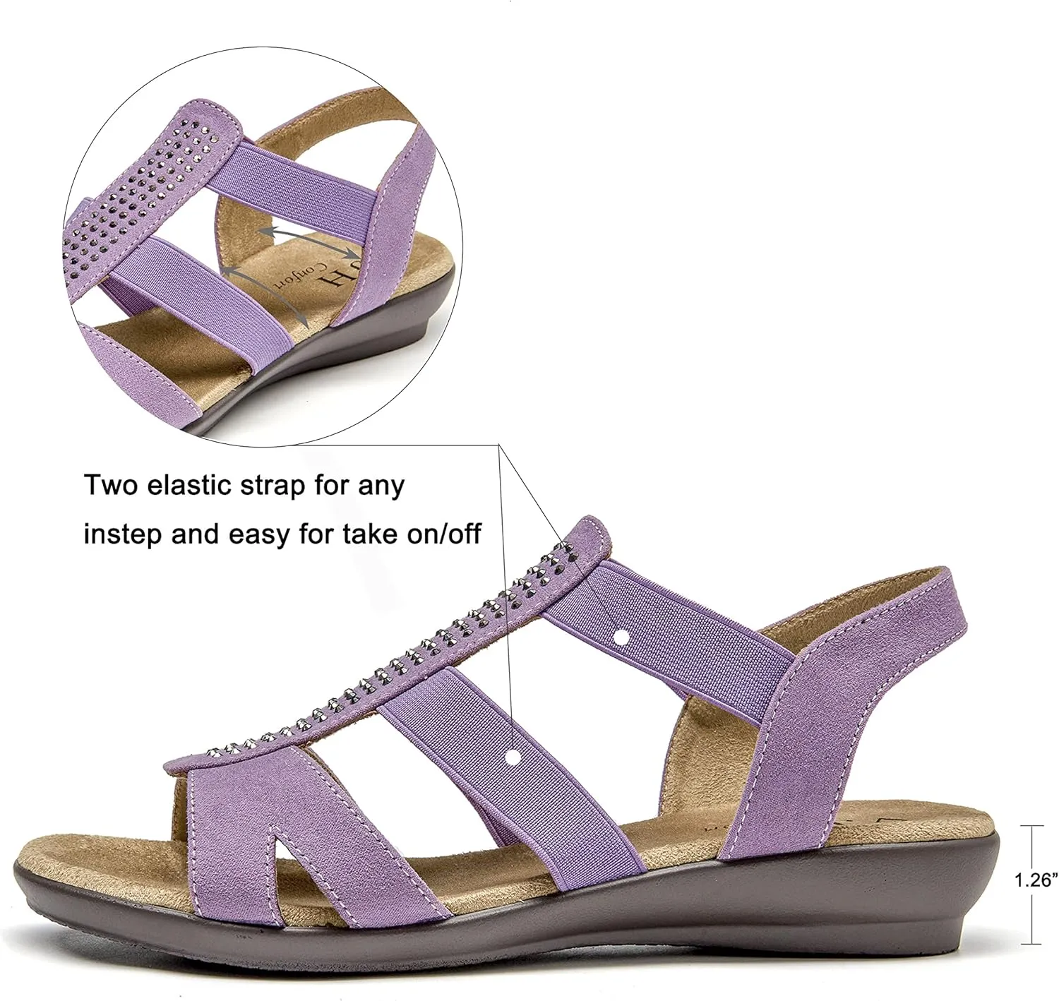 VJH confort Women's Comfort Flat Sandals Summer,with Rhinestone Open Toe Elastic Slip On Slingback Casual Walking Low Heele Sandals