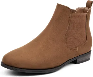 VJH confort Women's Slip on Ankle Boot, Western Almond Round Toe Low Heel Elastic Chelsea Bootie