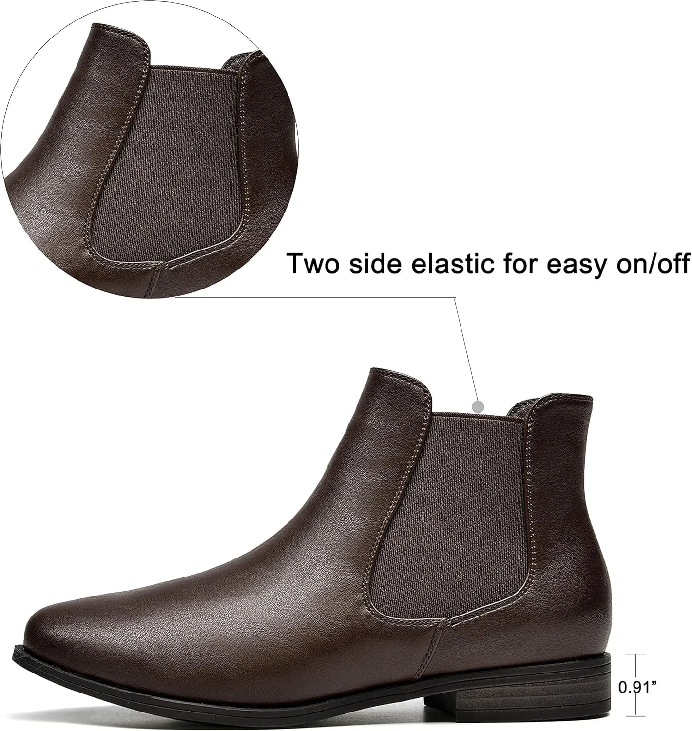 VJH confort Women's Slip on Ankle Boot, Western Almond Round Toe Low Heel Elastic Chelsea Bootie