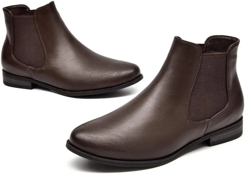 VJH confort Women's Slip on Ankle Boot, Western Almond Round Toe Low Heel Elastic Chelsea Bootie