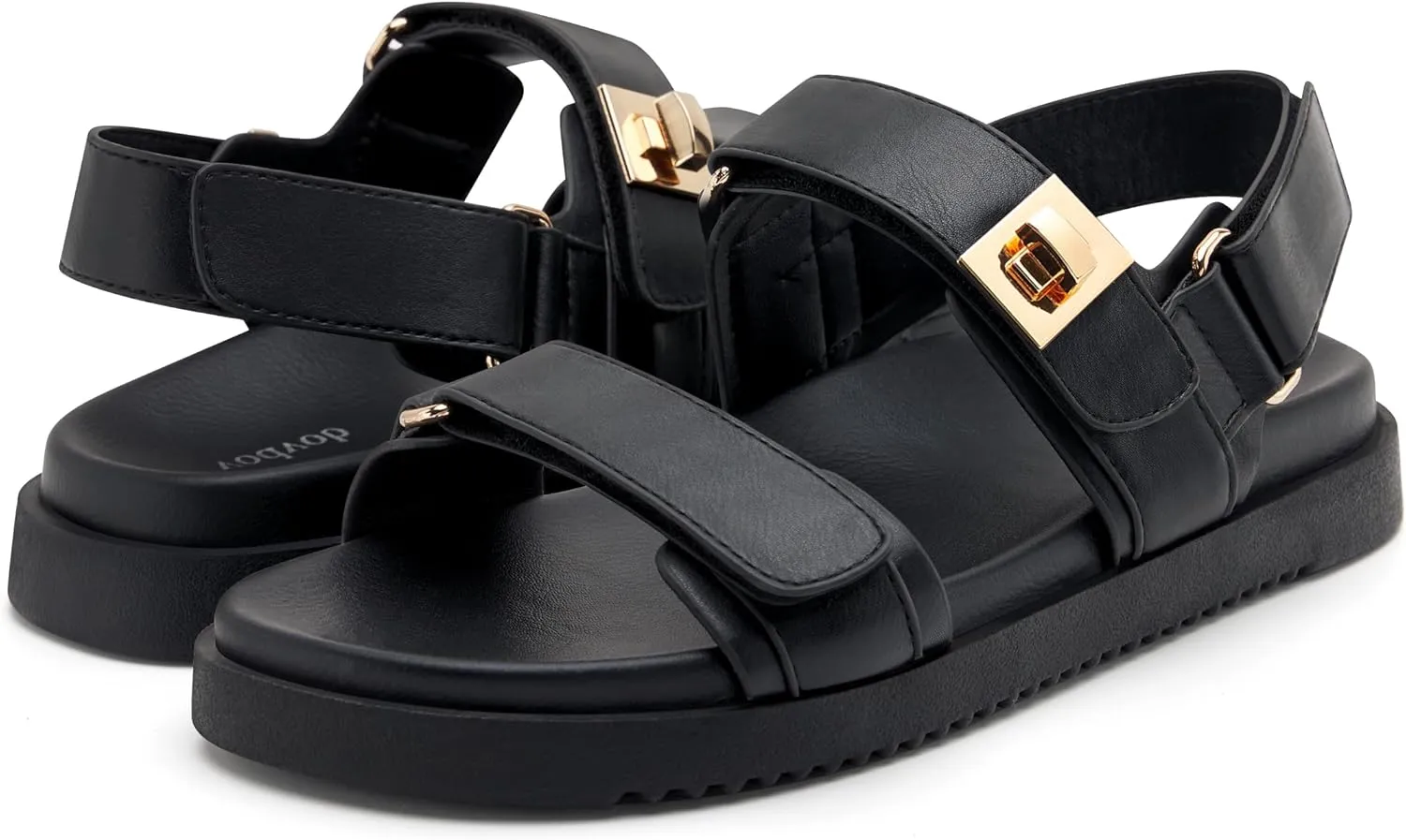 vodvob Women’s Flat Sandals with Soft Cushioned Footbed Open Toe Slides Adjustable Slip On Slippers for Summer