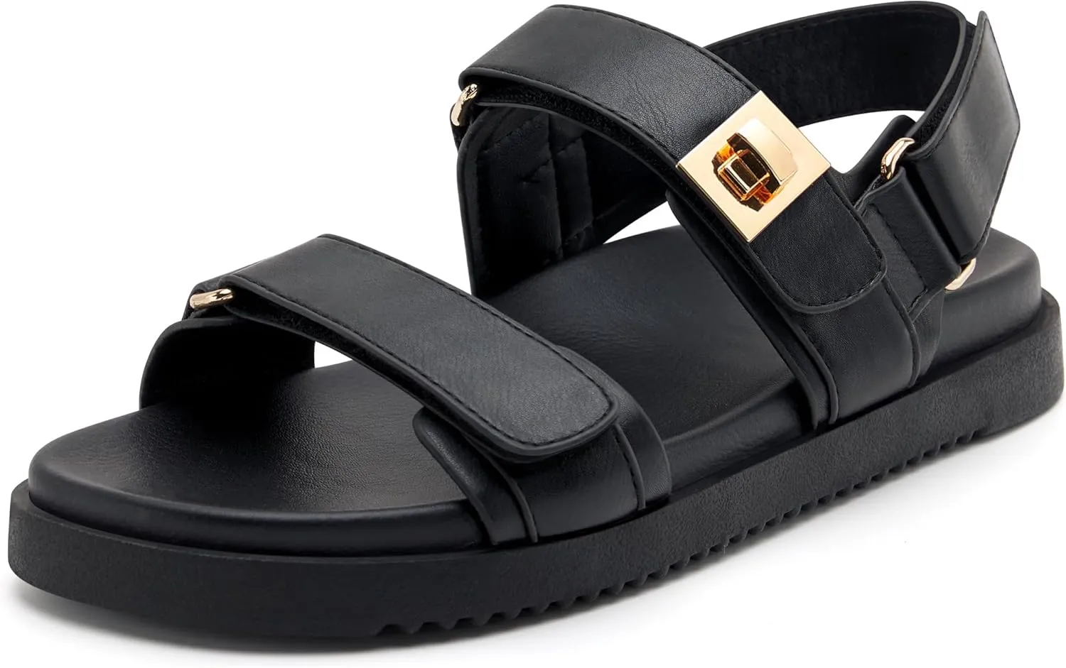 vodvob Women’s Flat Sandals with Soft Cushioned Footbed Open Toe Slides Adjustable Slip On Slippers for Summer
