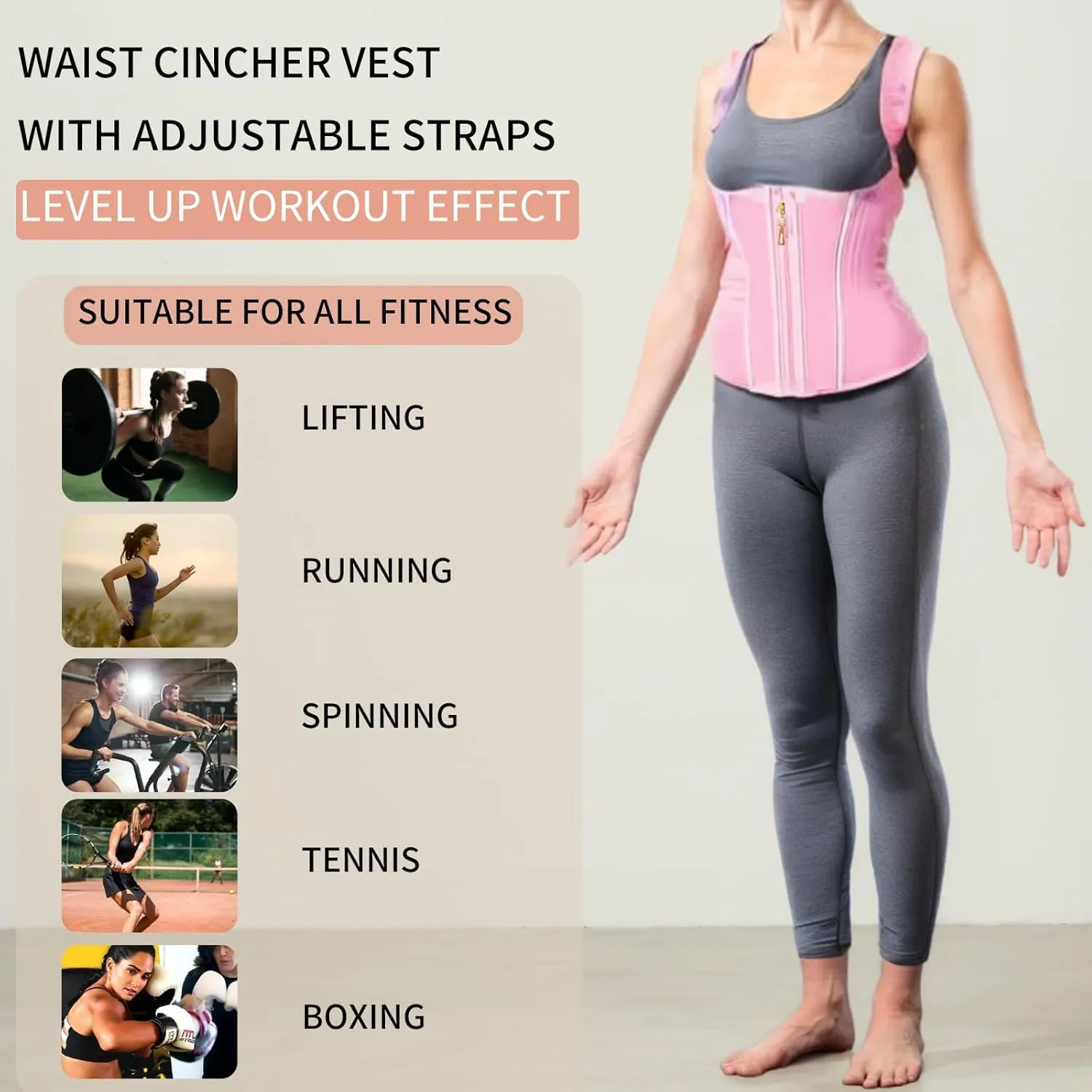Waist Trainer for Women Tummy Control Sports,Workout Waist Cincher Corset Adjustable Shoulder Strap with Zipper Hook