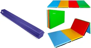 We Sell Mats 9 ft Folding Foam Balance Beam Bar and Signature Fitness Folding Exercise Mats, Gymnastics Equipment for Gymnast