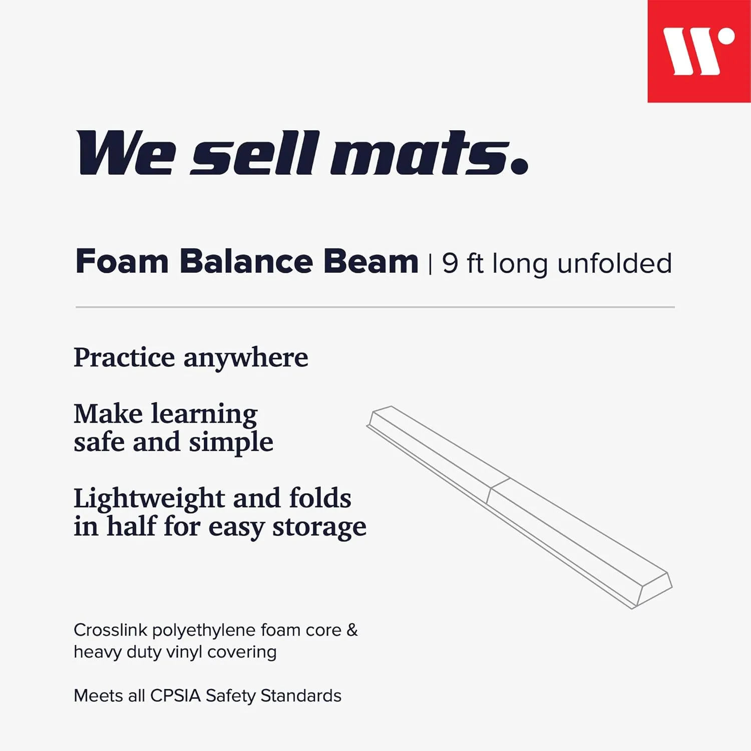 We Sell Mats 9 ft Folding Foam Balance Beam Bar, Portable Gymnastics Equipment for Gymnast, Children or Cheerleaders