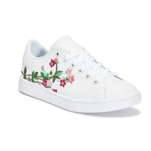 White Floral Lace Up Trainer
