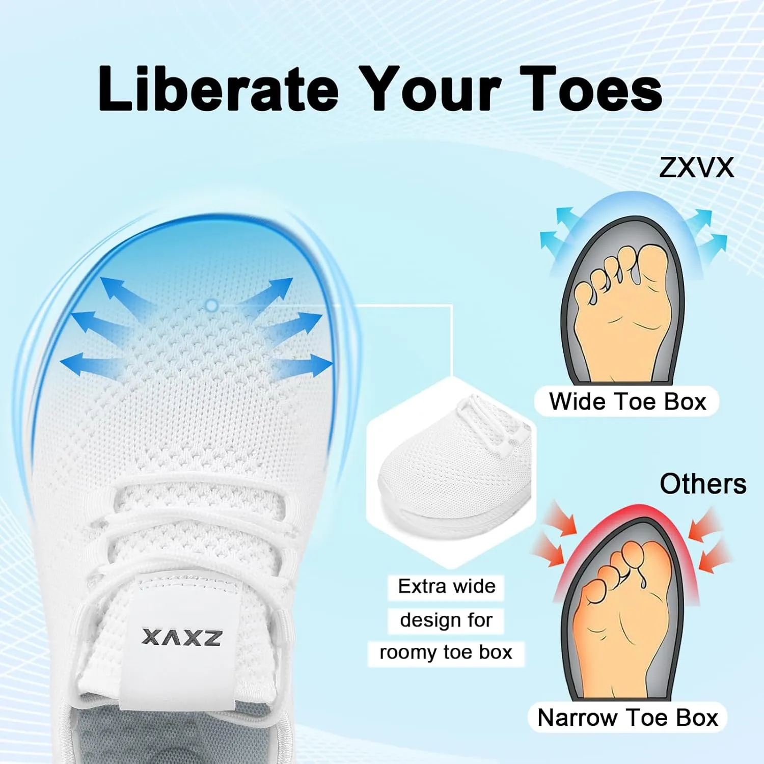 Wide Toe Box Shoes Women Non-Slip Wide Width Sneakers Ultra Light Extra Wide Road Running Shoes for Women Breathable Tennis Walking Gym Workout Trainer 6-12