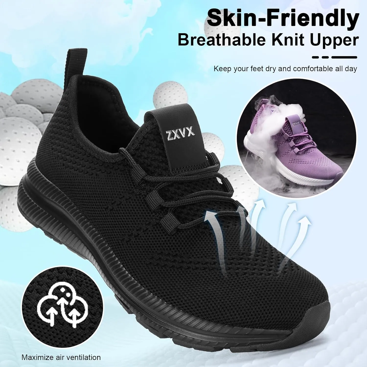 Wide Toe Box Shoes Women Non-Slip Wide Width Sneakers Ultra Light Extra Wide Road Running Shoes for Women Breathable Tennis Walking Gym Workout Trainer 6-12