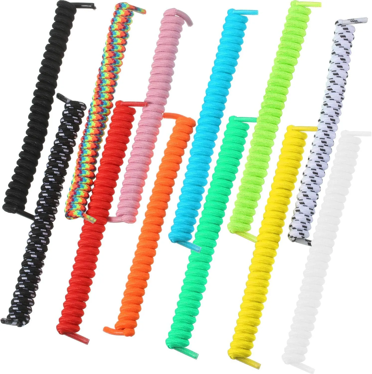 WILLBOND 12 Pairs Elastic Shoe Laces No Tie Curly Shoelaces Solid Color Suitable in Sports Flat Shoelace
