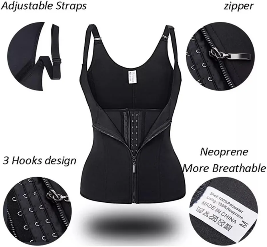 Woman Waist Trainer Latex Zip Hooks Vest Tummy Belly Girdle Body Shaper Trimming Cincher