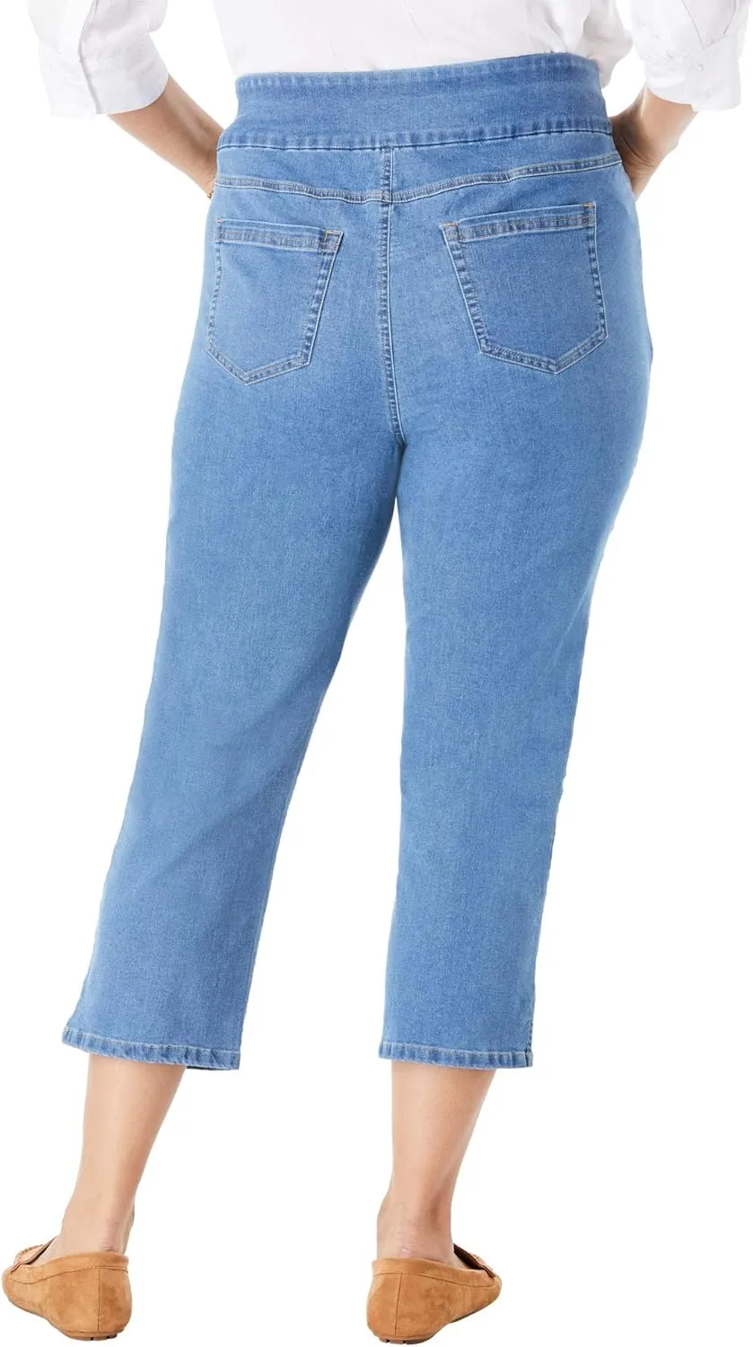 Woman Within Plus Size Flex-Fit Pull-On Denim Capri