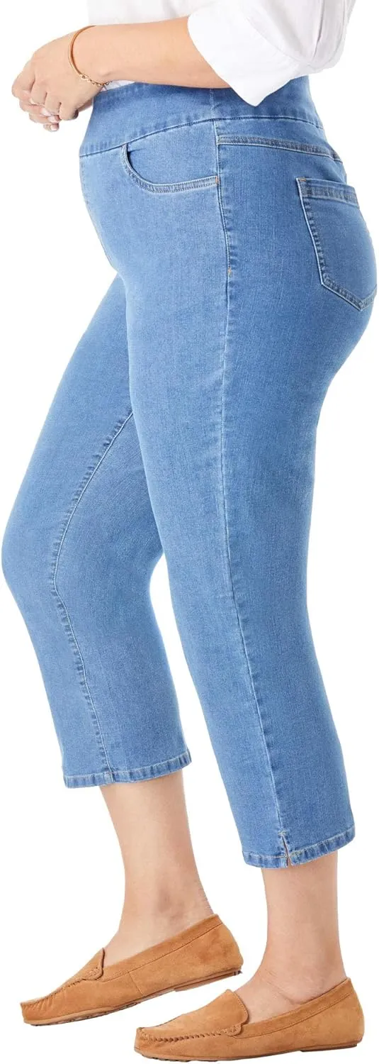 Woman Within Plus Size Flex-Fit Pull-On Denim Capri