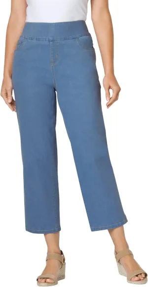 Woman Within Plus Size Flex-Fit Pull-On Denim Capri