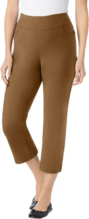 Woman Within Plus Size Flex-Fit Pull-On Denim Capri