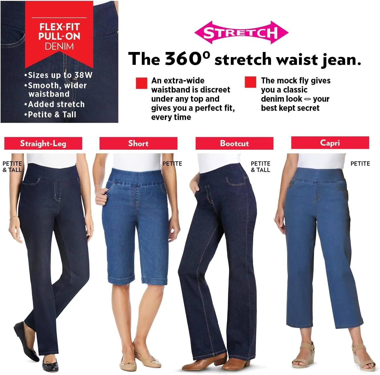 Woman Within Plus Size Flex-Fit Pull-On Denim Capri