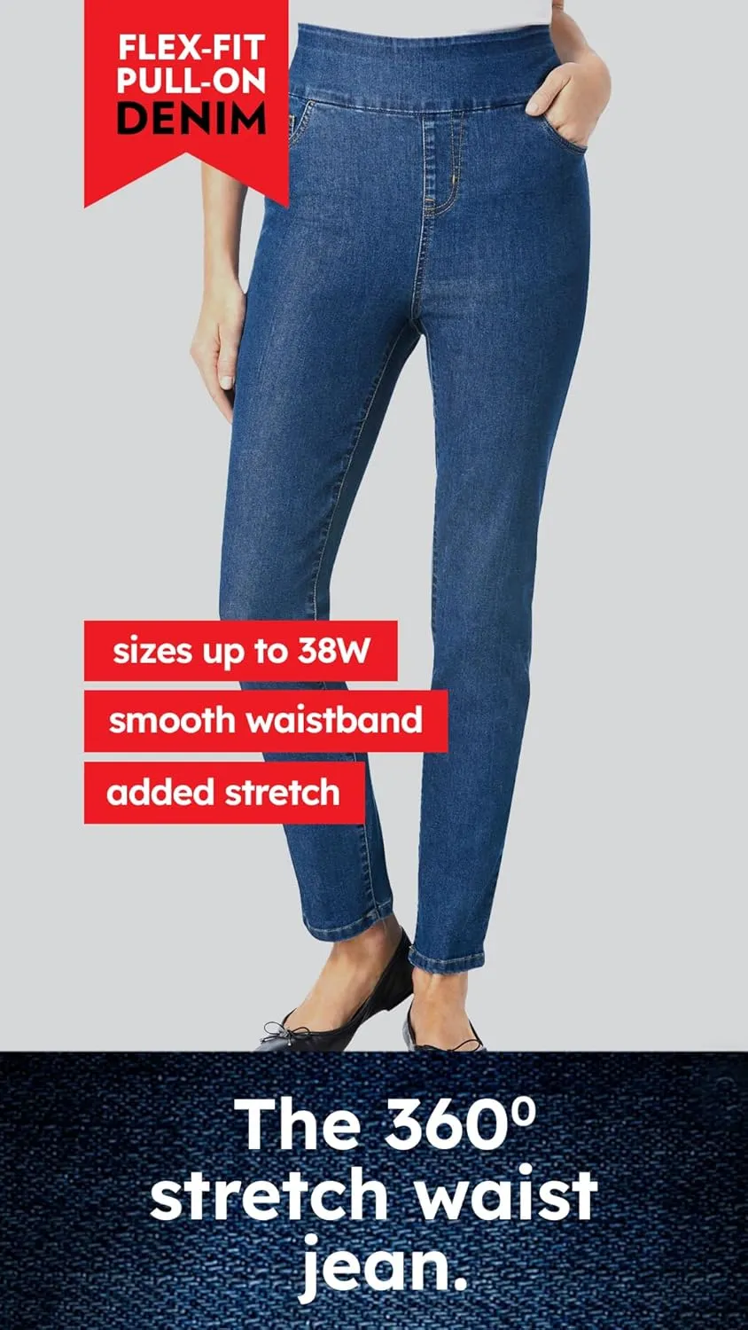 Woman Within Plus Size Flex-Fit Pull-On Denim Capri