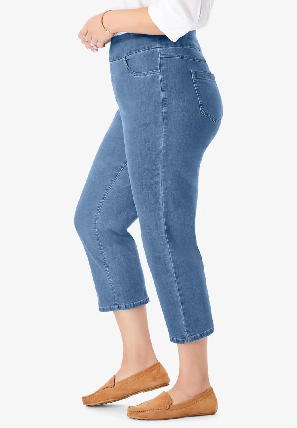 Woman Within Plus Size Flex-Fit Pull-On Denim Capri