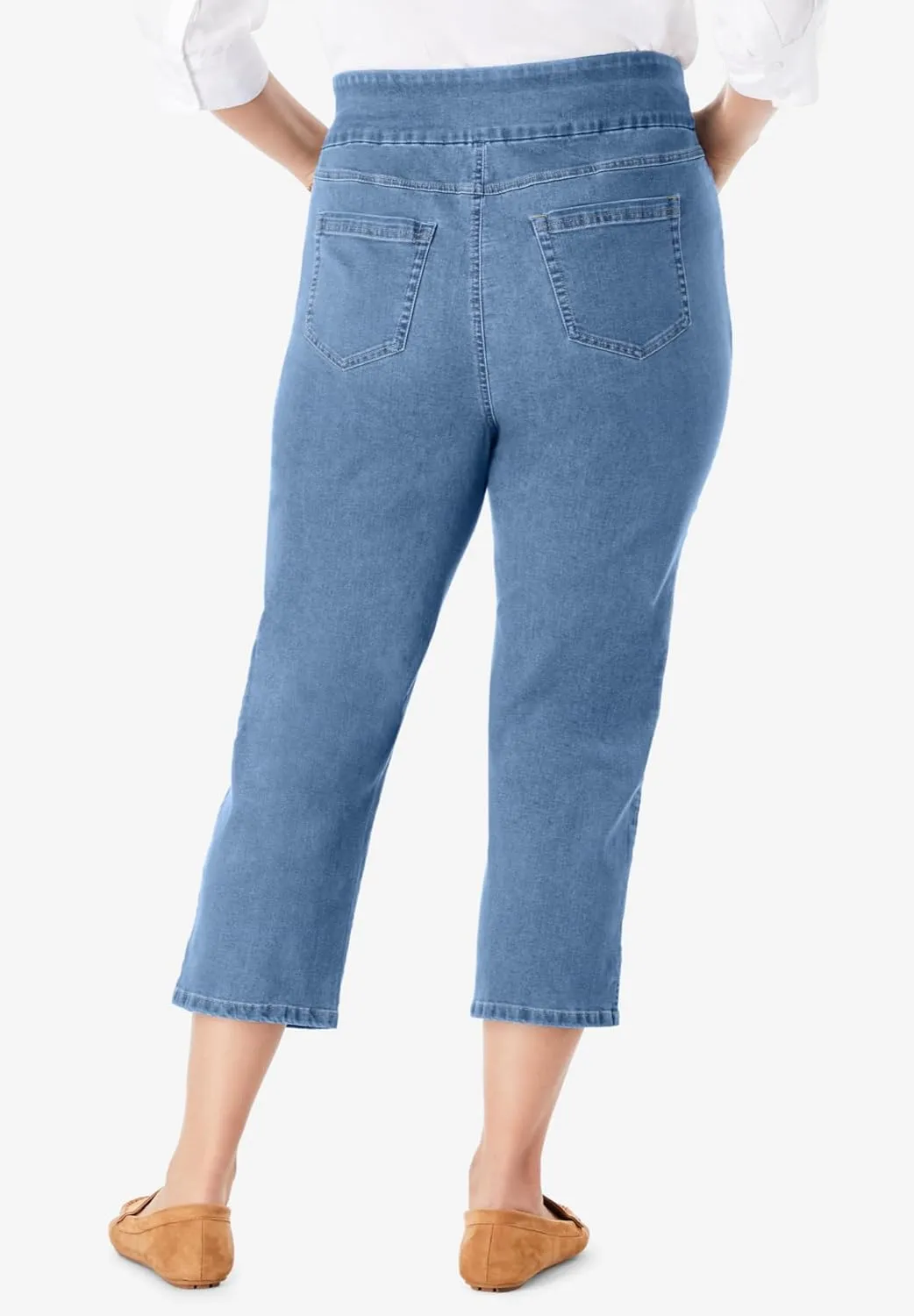 Woman Within Plus Size Flex-Fit Pull-On Denim Capri