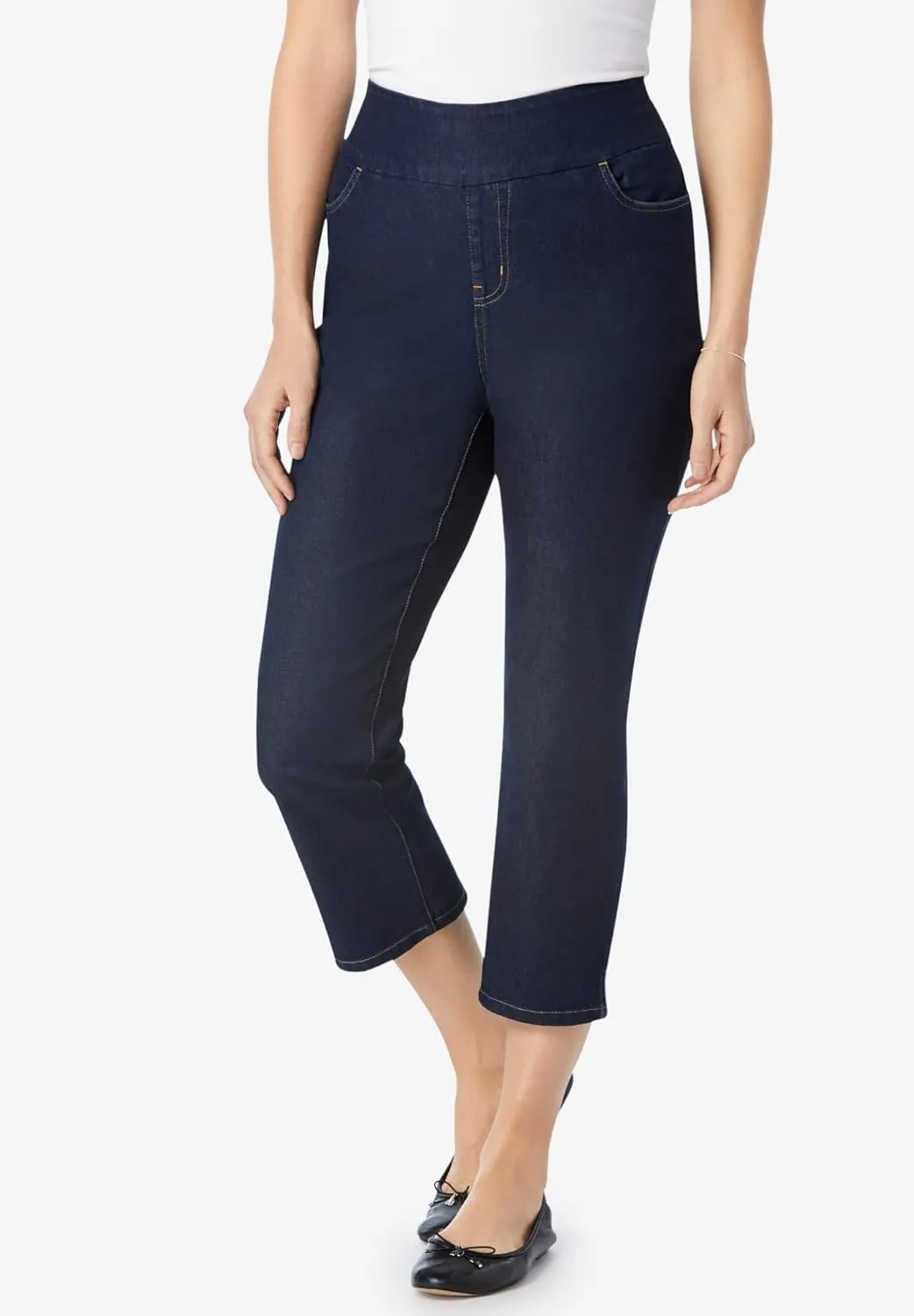 Woman Within Plus Size Flex-Fit Pull-On Denim Capri
