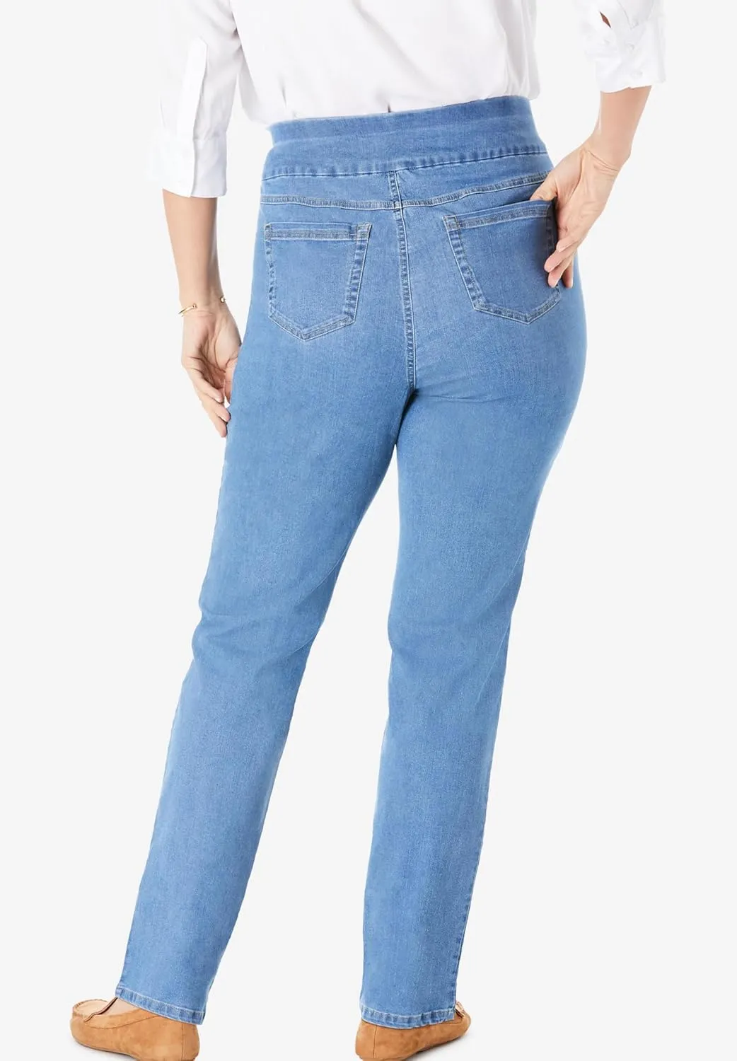 Woman Within Plus Size Flex-Fit Pull-On Straight-Leg Denim Jean