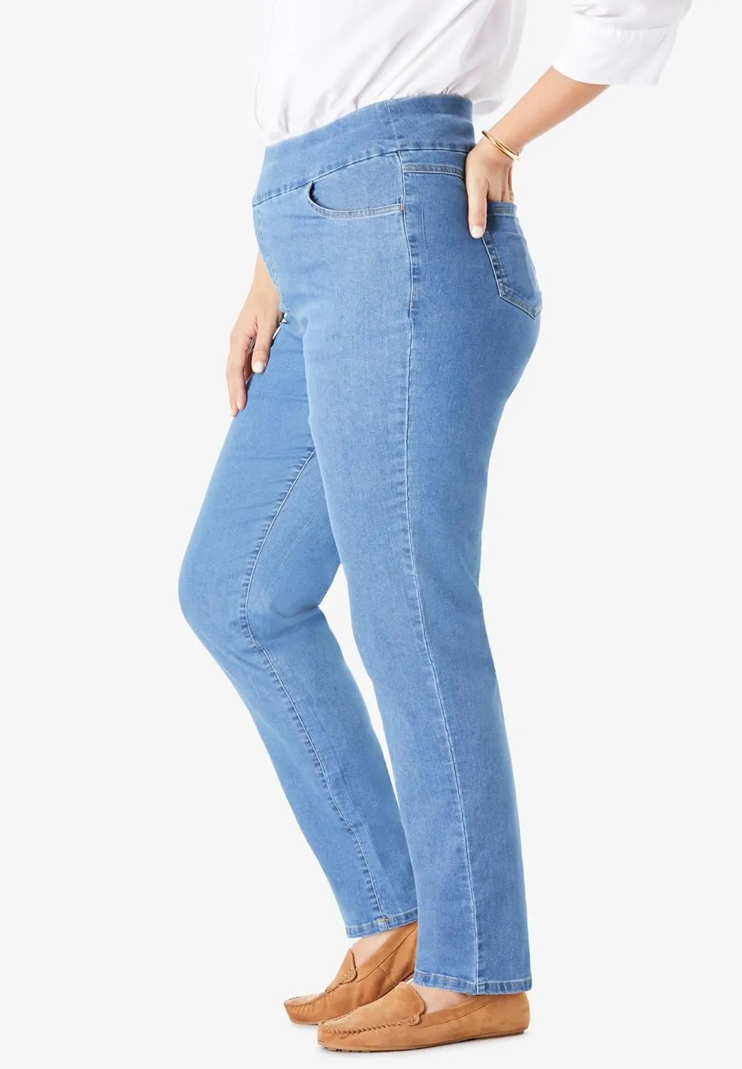 Woman Within Plus Size Flex-Fit Pull-On Straight-Leg Denim Jean