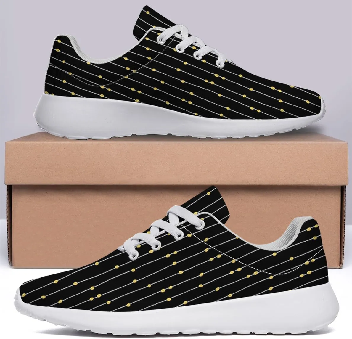 Women Men Lines Gold Foil Dots Shoes Personalited Running Shoes Athletic Tennis Sneakers Gifts