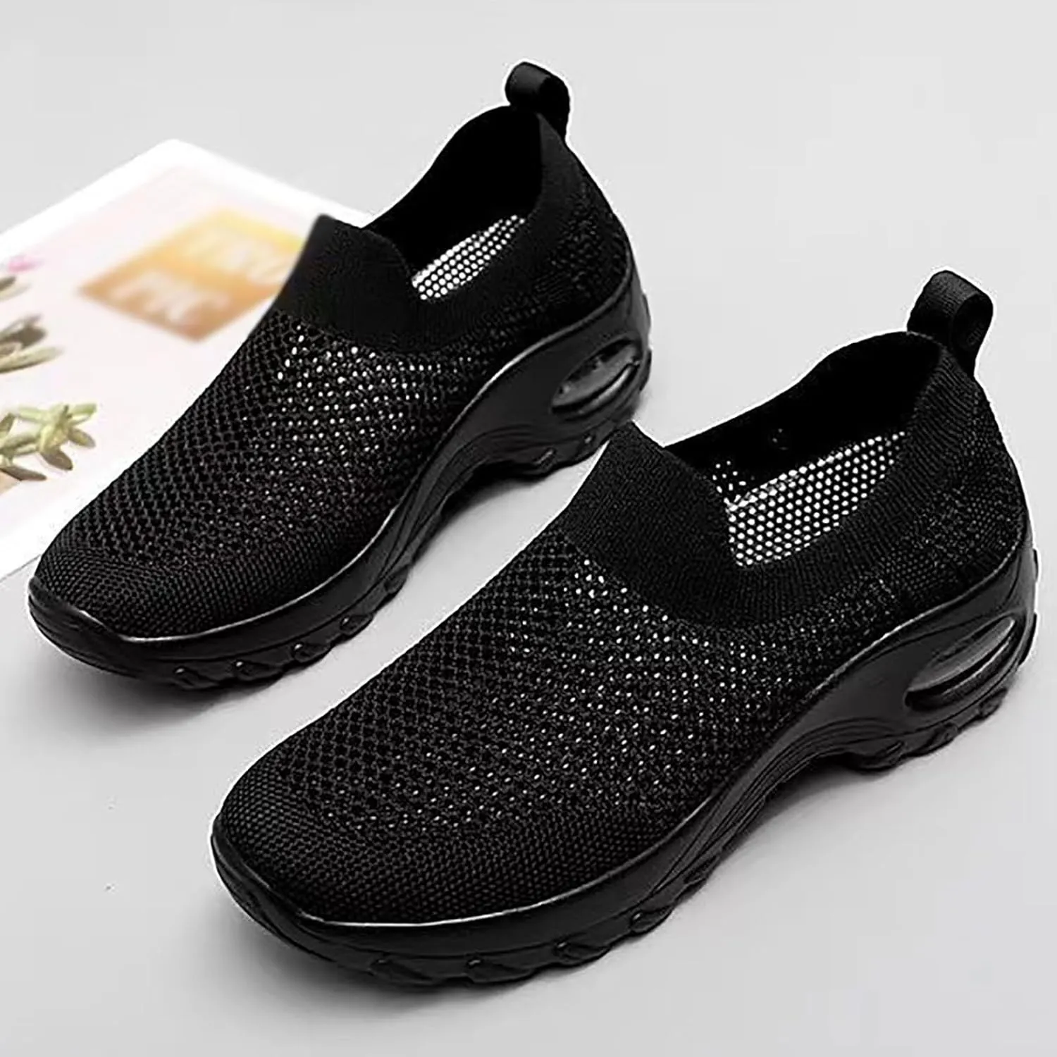 Women Mesh Breathable Wedges Sneaker Walking Round Toe Ladies Casual Shoes Sneaker Women Shoes Mesh Fashion Running Sneaker (Black, 8.5)