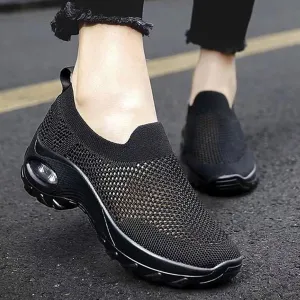 Women Mesh Breathable Wedges Sneaker Walking Round Toe Ladies Casual Shoes Sneaker Women Shoes Mesh Fashion Running Sneaker (Black, 8.5)
