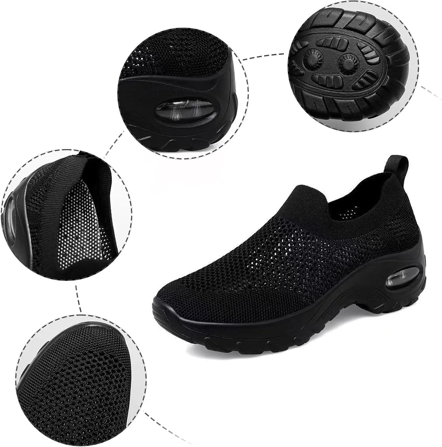 Women Mesh Breathable Wedges Sneaker Walking Round Toe Ladies Casual Shoes Sneaker Women Shoes Mesh Fashion Running Sneaker (Black, 8.5)