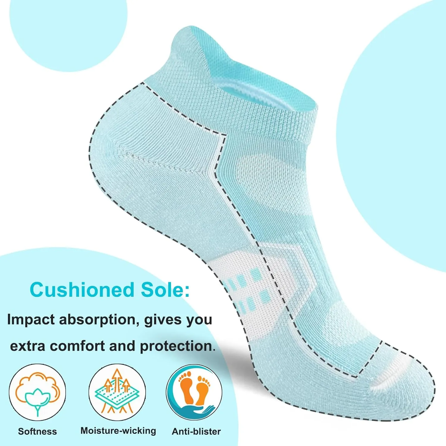 Womens Ankle Comfort Cushioned Anti-blister Wicking Athletic Running Socks 5 Pairs