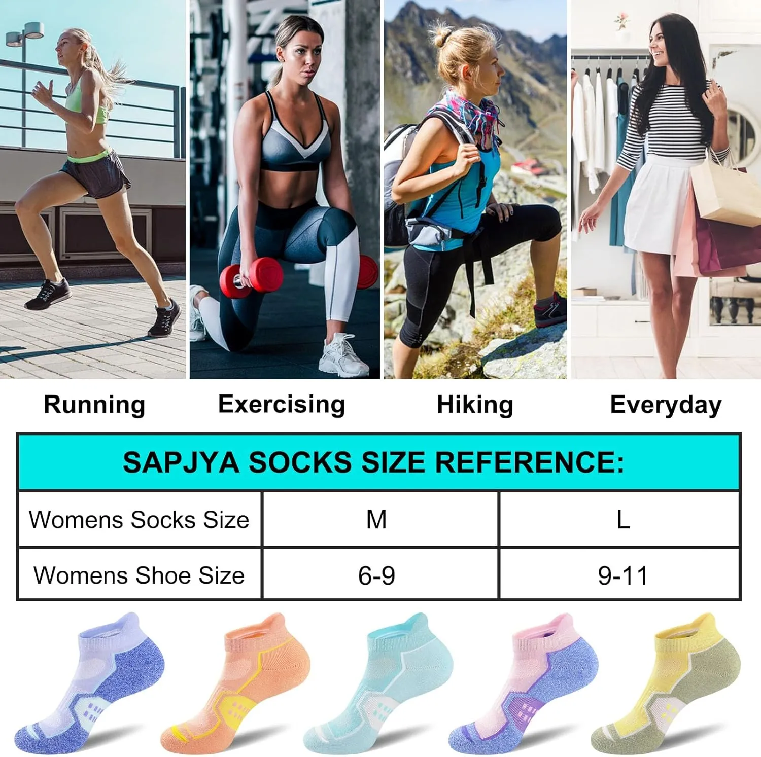 Womens Ankle Comfort Cushioned Anti-blister Wicking Athletic Running Socks 5 Pairs