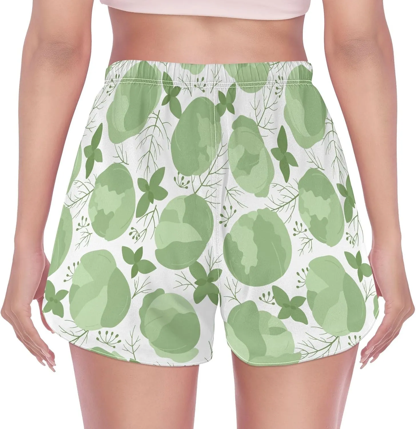 Women's Athletic Shorts White Cabbage and Herbs Workout Running Gym Quick Dry Liner Shorts with Pockets