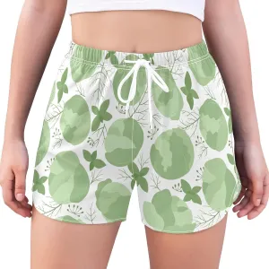 Women's Athletic Shorts White Cabbage and Herbs Workout Running Gym Quick Dry Liner Shorts with Pockets